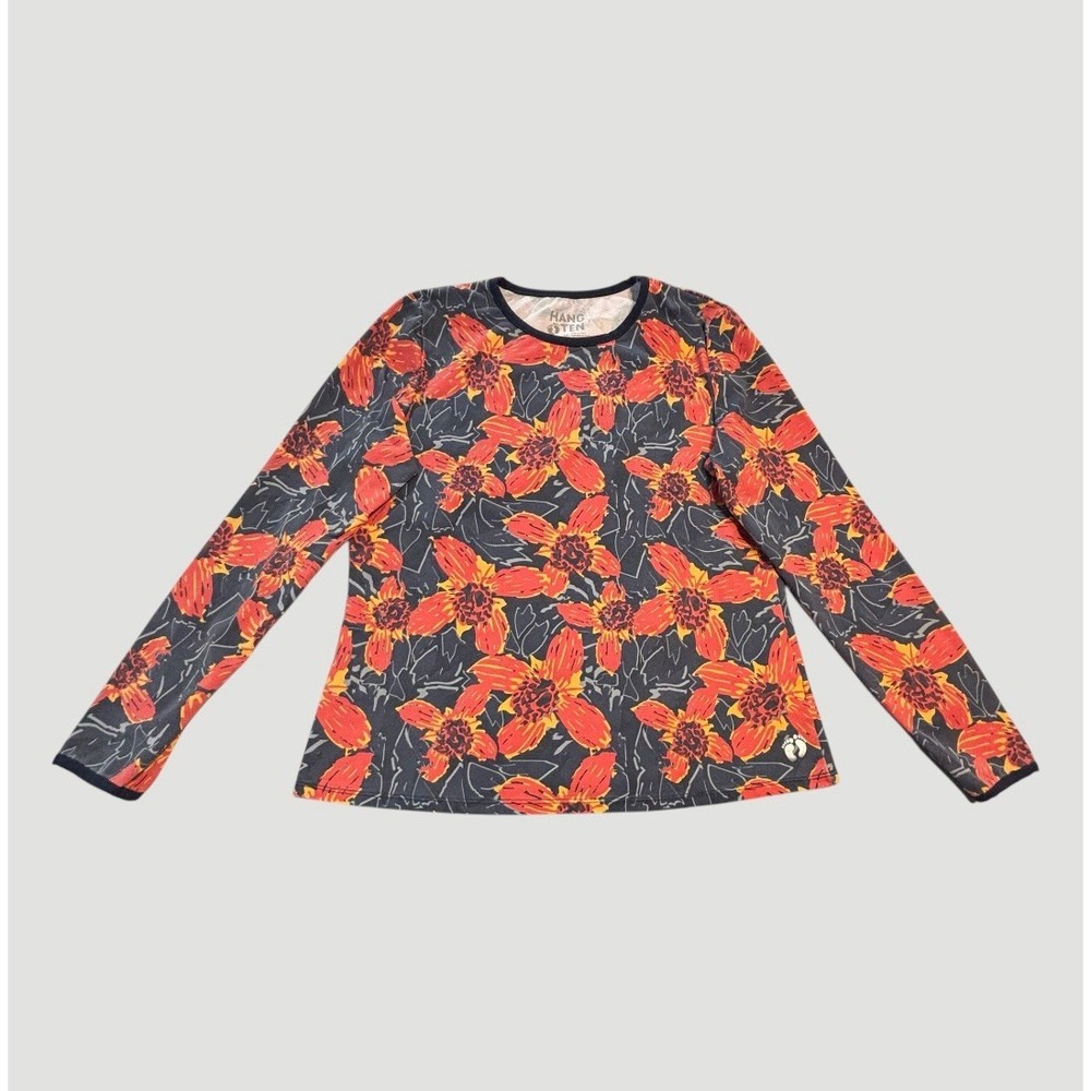 Hang Ten Women's Medium Long Sleeve Rash Guard Shirt Colorful Floral